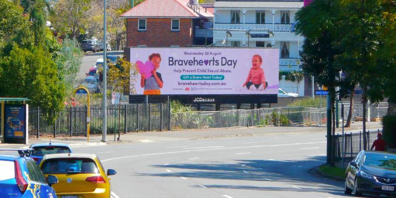A visual of Bravehearts Day 2023 Digital Billboard Advertising on College Road Brisbane.